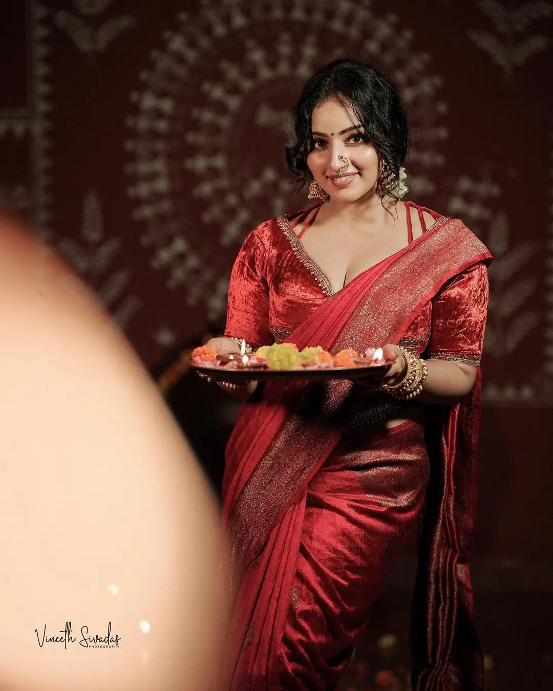 MALAVIKA MENON IN SOUTH INDIAN TRADITIONAL RED SAREE BLOUSE